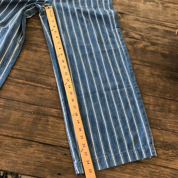 American Eagle Size 2 Regular Blue Cotton Striped Wide Leg Crop Pants Cropped - Picture 4 of 8